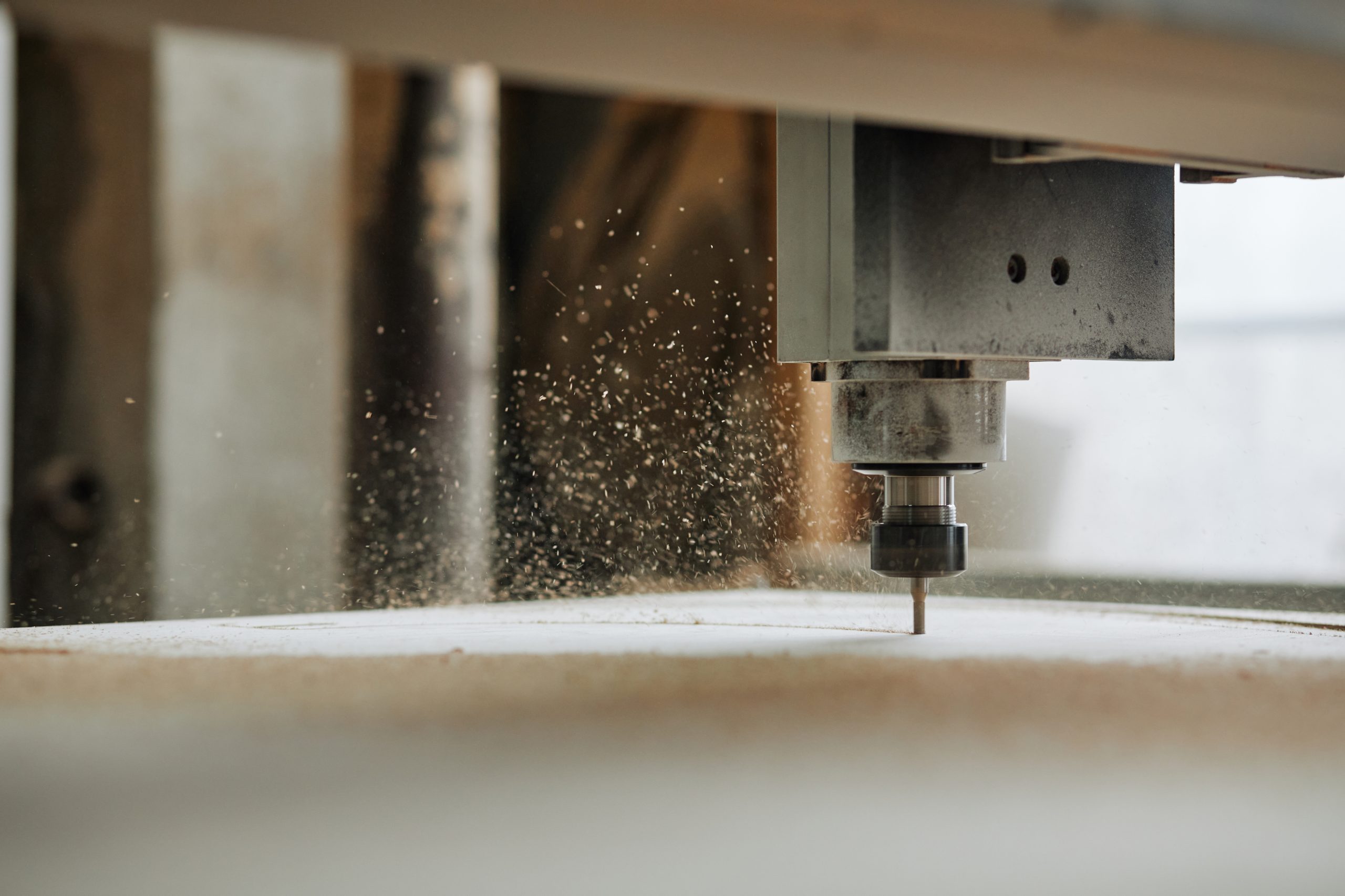Machine Cutting Wood Closeup